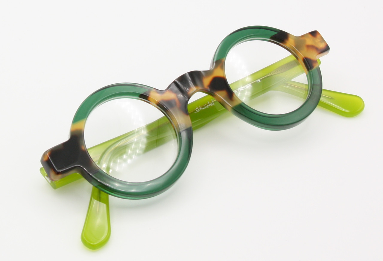 Vibrant True Round Schnuchel 4030 Vintage Design Eyewear In A Green & Tortoiseshell Effect Finish With Lime Green Arms 37mm Lens Size