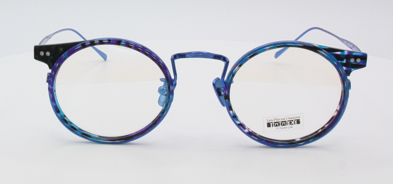 Vibrant Blue Italian Glasses ENEA Titanium & Acetate Round Glasses By Les Pieces Uniques With Matching Sun Clip