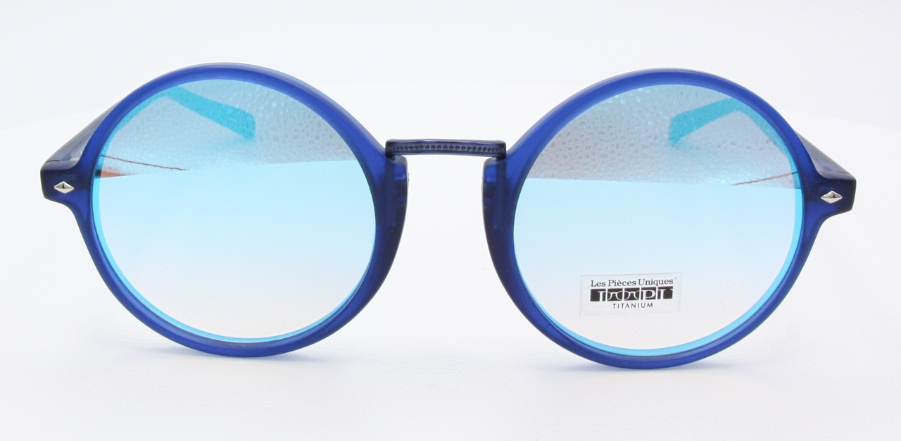 RAUL Sunglasses By Les Pieces Uniques Round Classic Glasses In Blue Acetate With Mirrored Lenses 47mm