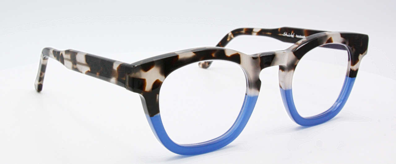 Thick Rim Rectangular Handmade Prescription Glasses By Schnuchel Model 4897 In A Superb Blue & Tortoiseshell Acetate 47mm