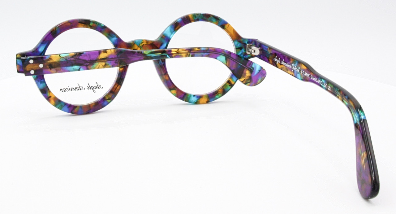 Multicoloured Thick Rim Acetate 180E Eyewear By Anglo American True Round Vintage Style Glasses With Sunclip