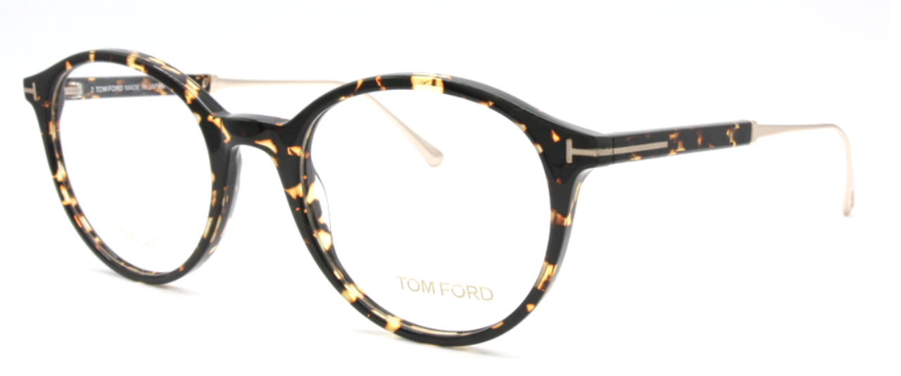 Tom Ford TF5485 Panto Shaped Tortoiseshell Effect & Titanium Eyewear At The Old Glasses Shop Ltd