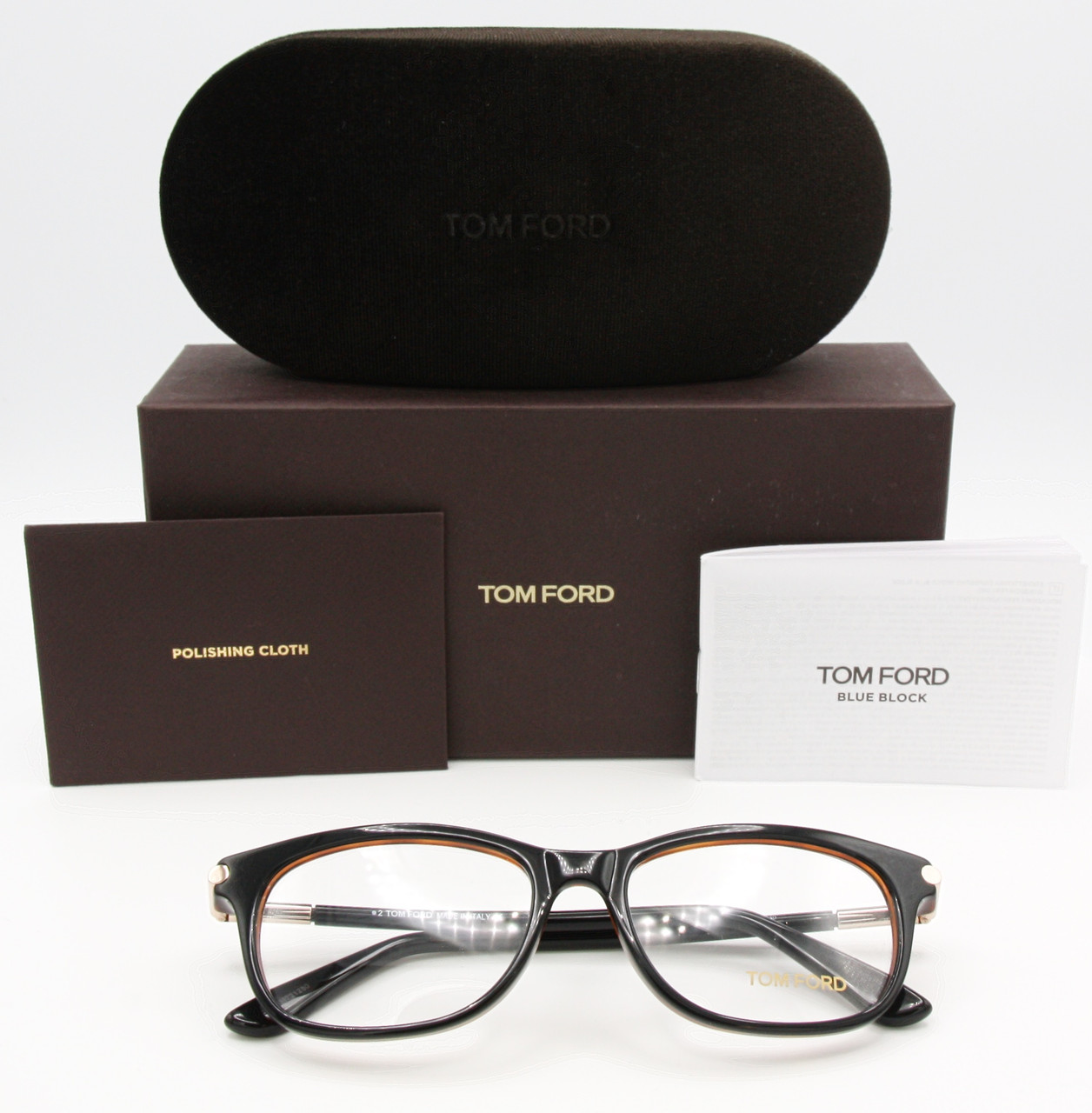 Two Tone Rectangular Eyeglasses By Tom Ford 5237 Spectacles In A Black & Tortoiseshell Acetate Finish  52mm Eye Size
