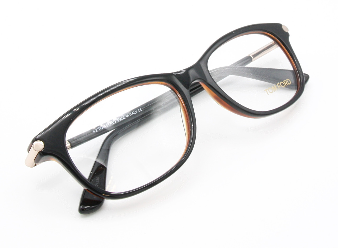 Two Tone Rectangular Eyeglasses By Tom Ford 5237 Spectacles In A Black & Tortoiseshell Acetate Finish  52mm Eye Size