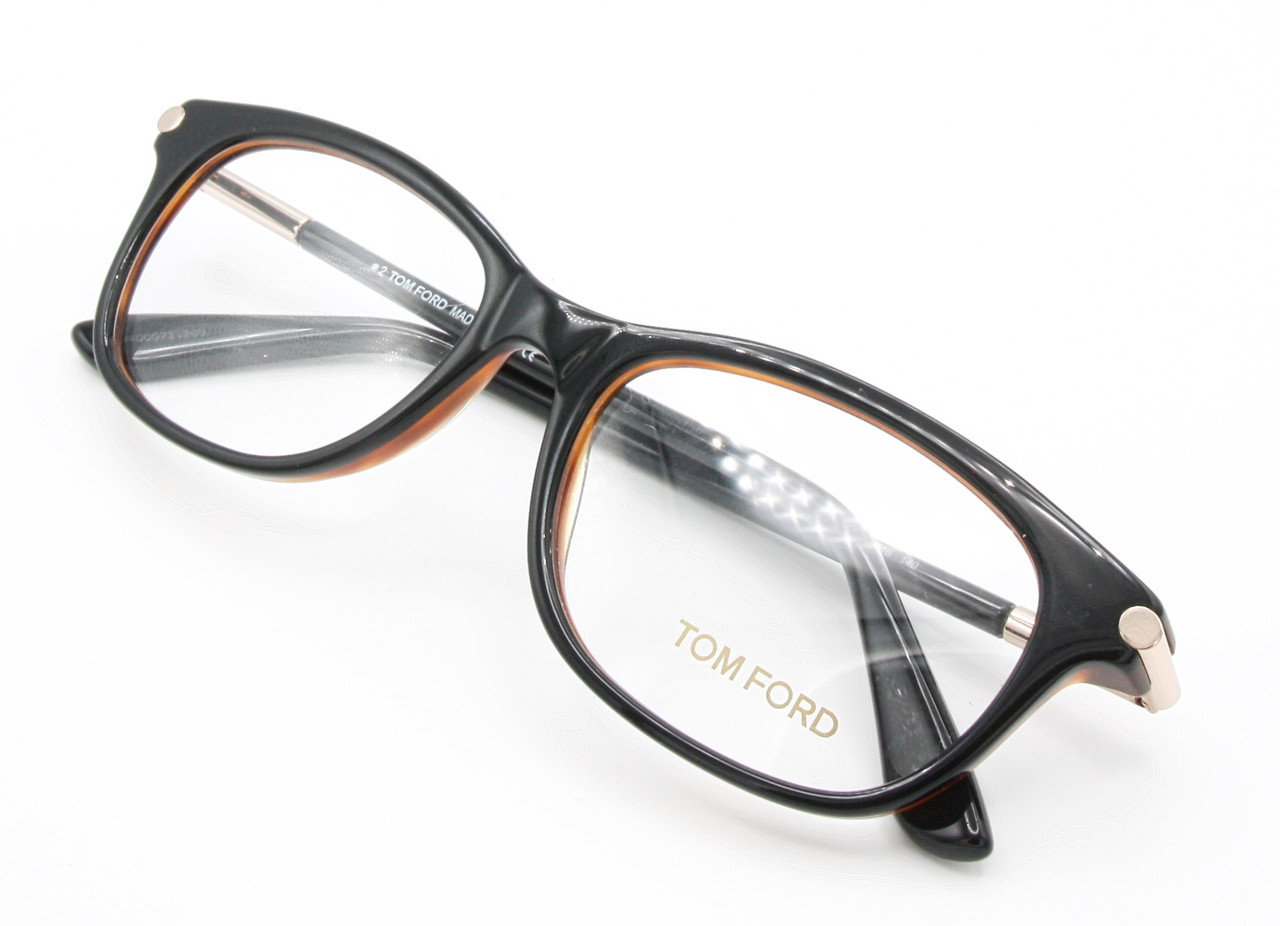 Two Tone Rectangular Eyeglasses By Tom Ford 5237 Spectacles In A Black & Tortoiseshell Acetate Finish  52mm Eye Size