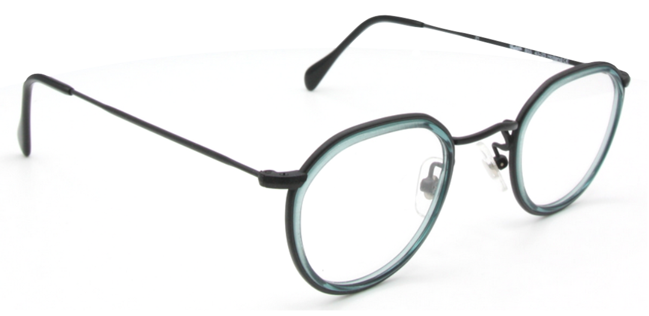 Unique Style Handmade Glasses Preciosa 855 In A Black Metal With Green Acetate Inserts