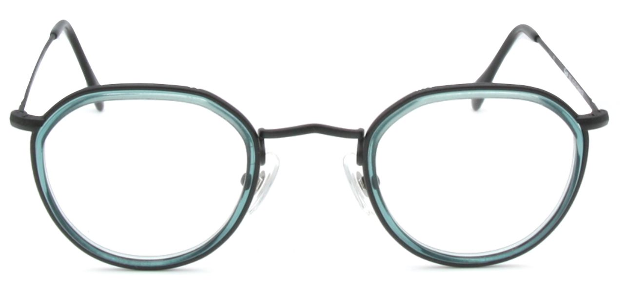 Black metal eyewear with green acetate inserts that will certainly get you noticed!