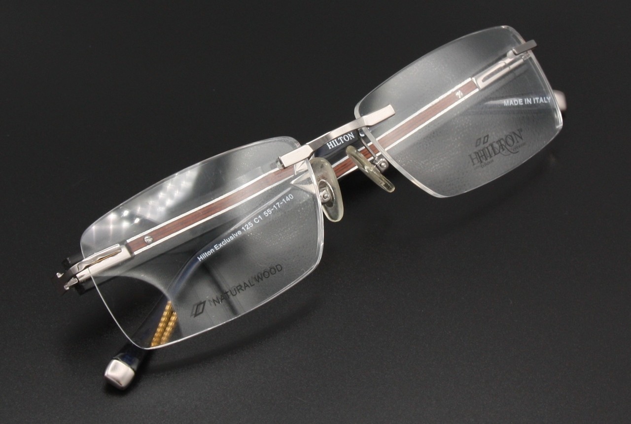 Hilton Exclusive 125 Rectangular Rimless Spectacles Lightweight  Wooden Eyewear 55mm Eye Size