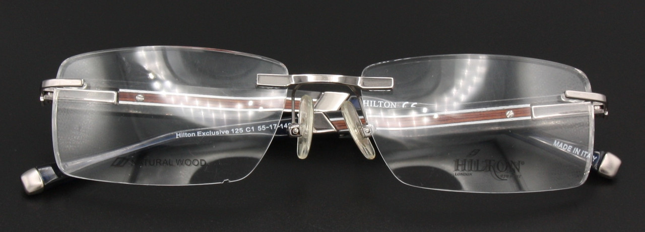Hilton Exclusive 125 Rectangular Rimless Spectacles Lightweight  Wooden Eyewear 55mm Eye Size