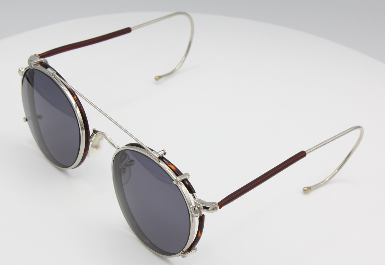 Vintage BOIC Beaufort Panto Shaped Glasses With Chestnut Rims And Matching Sunclip