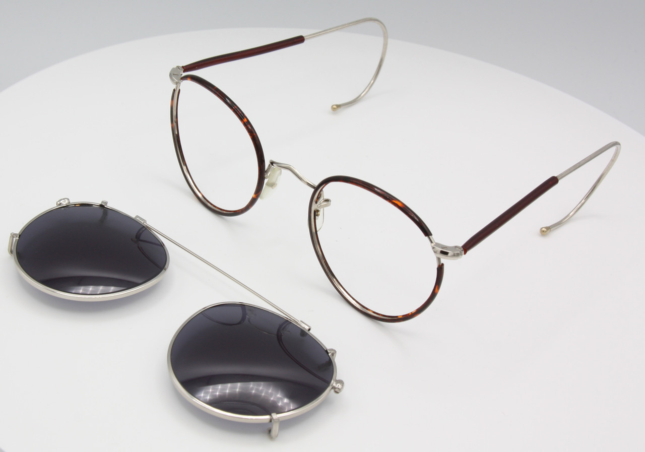 Vintage BOIC Beaufort Panto Shaped Glasses With Chestnut Rims And Matching Sunclip
