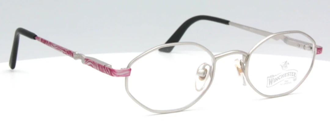 Vintage Hexagonal Prescription Glasses Winchester CRAZY In Matt Silver & Pink Superb Designer Eyewear