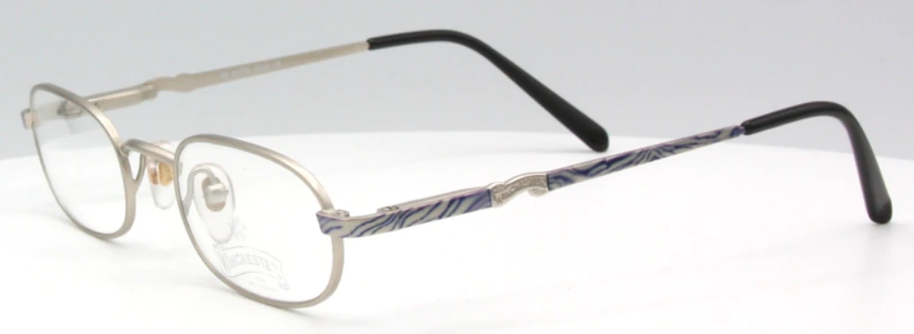Small Oval Vintage Glasses Winchester HURON In A Silver Finish With Purple Tiger Print Arms 45mm Eye Size
