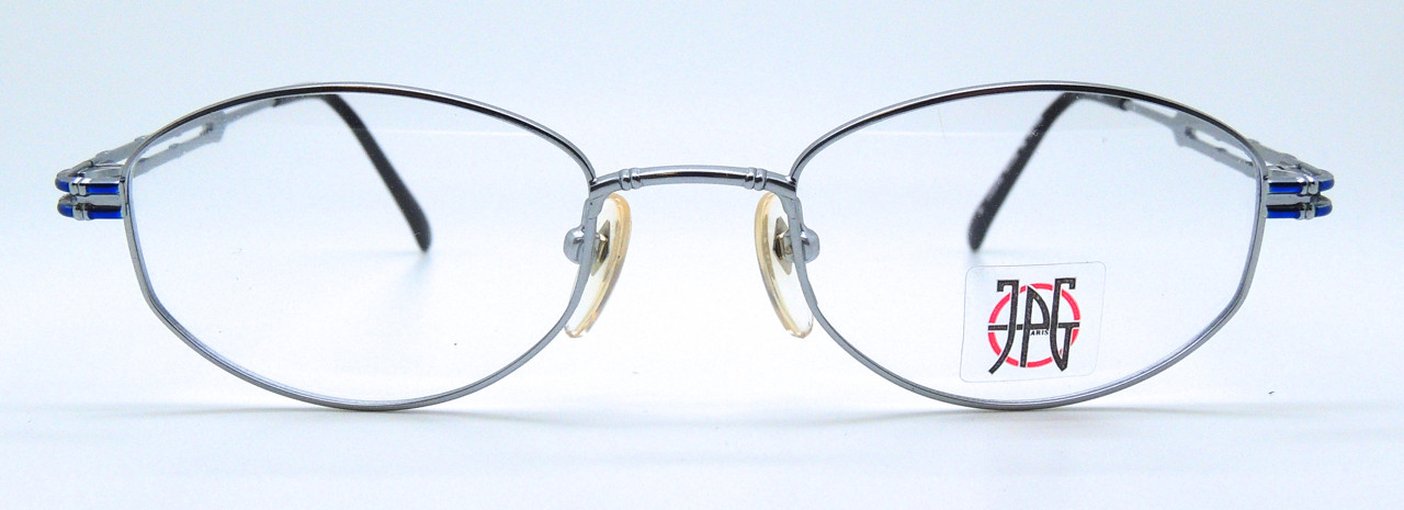 Jean Paul Gaultier 5105 Oval Silver Designer Glasses With Blue Bamboo Style Arms 48mm/50mm Lens Size