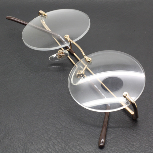 Rimless True Round Spectacles By Beuren In A Shiny Gold Finish 44mm - 48mm Eye Sizes Available HAND MADE TO ORDER