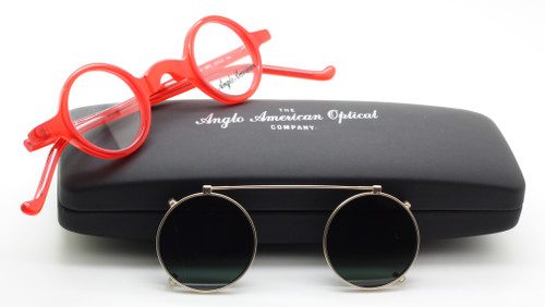 Anglo American Small Round Bright Red Acetate Eyewear With Matching Sun Clip At The Old Glasses Shop Ltd