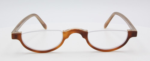 Lower half rimmed eyewear in a light brown and clear acetate by Schnuchel at www.theoldglassesshop.co.uk