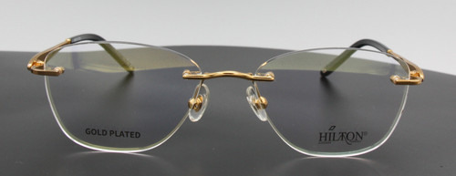18kt gold plated rimless glasses with stone detail at the temples by Hilton London