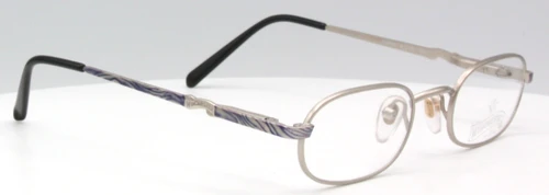 Winchester Huron eyewear in matt silver with purple tiger print arms at The Old Glasses Shop