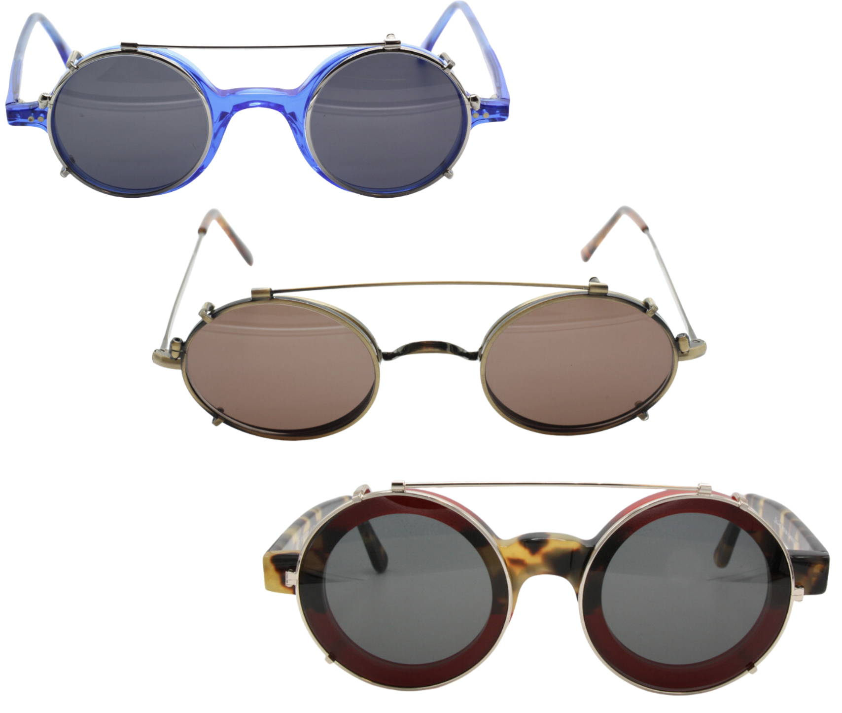 Handmade Clip On Sunglasses to go over your prescriptions glasses - convenient, cost effective & ultra cool!