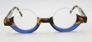 Half moon style glasses in blue and tortoiseshell effect, hand made in Germany by Schnuchel at www.theoldglassesshop.co.uk