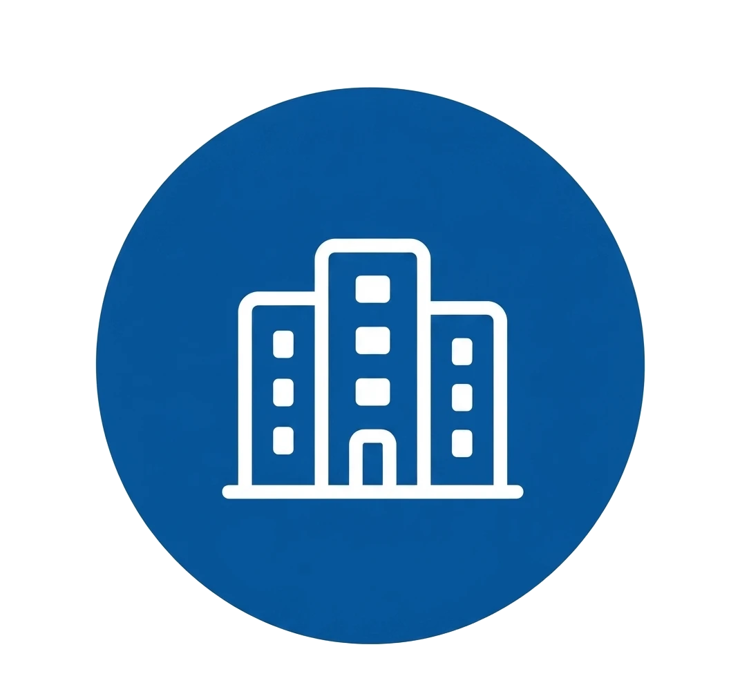 Tall buildings in blue circle
