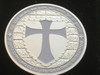 DOUBLE MOUNTED KNIGHTS TEMPLAR MASON COIN SILVERTONE WHITEGRAY