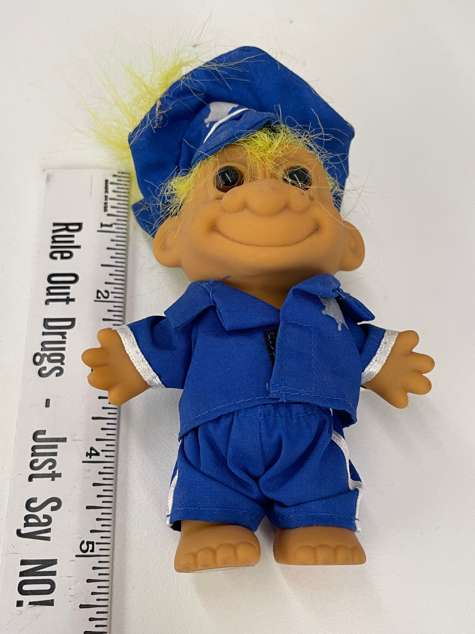 Vintage Russ 5” Policeman Troll Doll Police Officer Yellow Hair