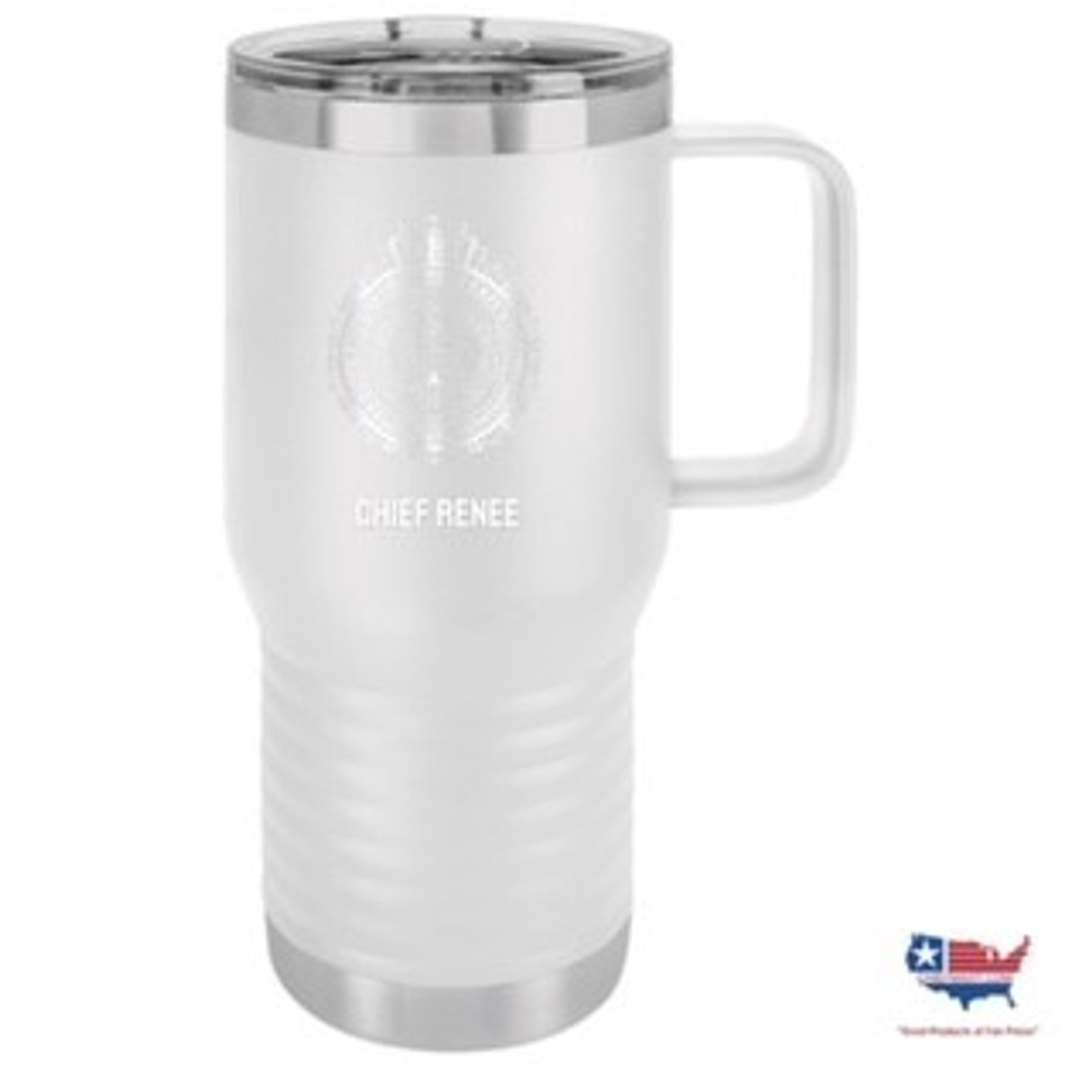 20 OZ STAINLESS STEEL TUMBLER WITH HANDLE - WHITE