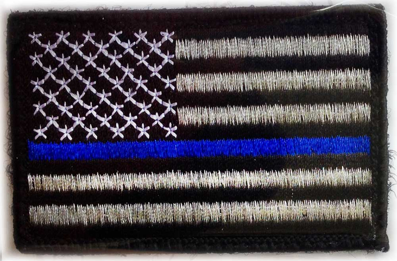 Thin Blue Line American Flag Patch, Velcro, 2 x 3 Inches