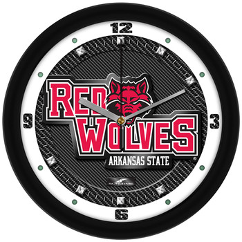Arkansas State Red Wolves - Carbon Fiber Textured Team Wall Clock