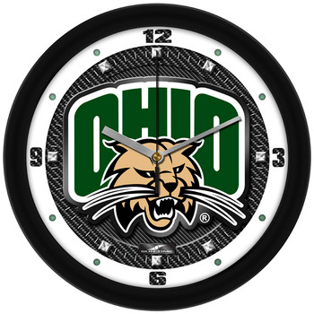 Ohio University Bobcats - Carbon Fiber Textured Team Wall Clock