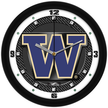 Washington Huskies - Carbon Fiber Textured Team Wall Clock