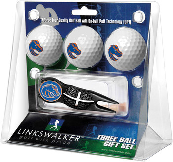 Boise State Broncos - Black Crosshair Divot Tool 3 Ball Gift Pack