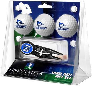 Creighton University Bluejays - Black Crosshair Divot Tool 3 Ball Gift Pack