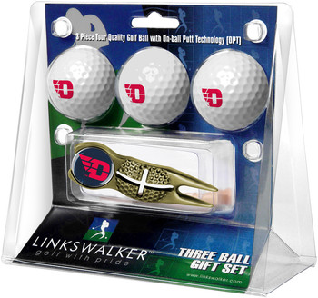 Dayton Flyers - Gold Crosshair Divot Tool 3 Ball Gift Pack