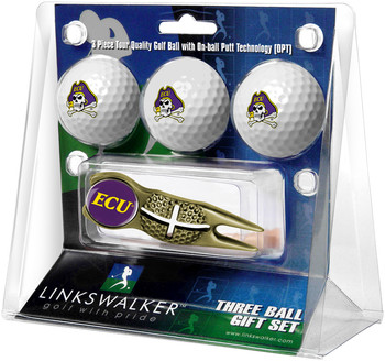 East Carolina Pirates - Gold Crosshair Divot Tool 3 Ball Gift Pack