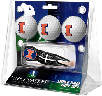Illinois Fighting Illini - Black Crosshair Divot Tool 3 Ball Gift Pack