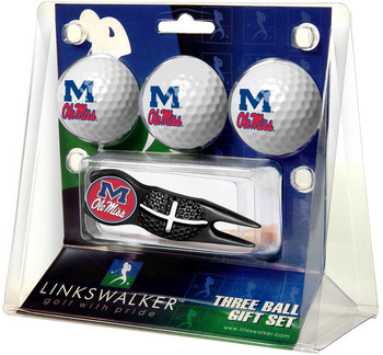 Mississippi Rebels  -  Ole Miss - Black Crosshair Divot Tool 3 Ball Gift Pack