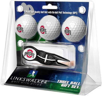 Ohio State Buckeyes - Black Crosshair Divot Tool 3 Ball Gift Pack