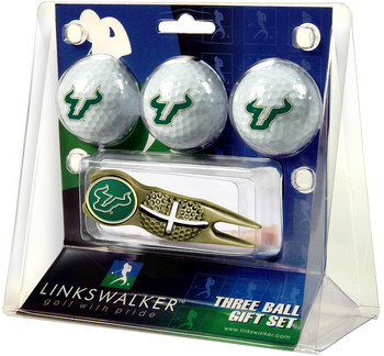 South Florida Bulls - Gold Crosshair Divot Tool 3 Ball Gift Pack