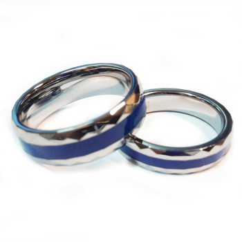 Tungsten Diamond Cut Blue Line Brotherhood Band 5mm & 7mm width