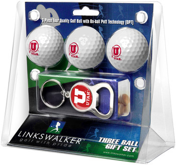 Utah Utes - 3 Ball Gift Pack with Key Chain Bottle Opener