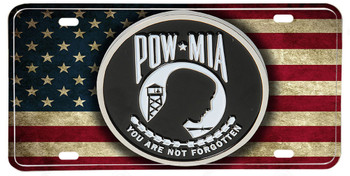 Distressed American Flag POW MIA License plate