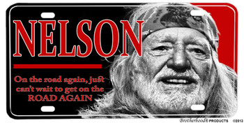 Willie Nelson On The Road Again Aluminum License plate