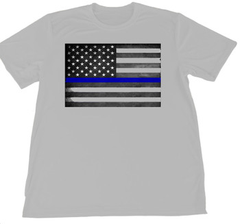 Gray Thin Blue Line Subdued American Flag Wicking T-Shirt S-XXL