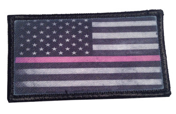 Thin Pink Line Subdued American Flag Breast Cancer Awareness Velcro Patch - PACKAGE OF 4