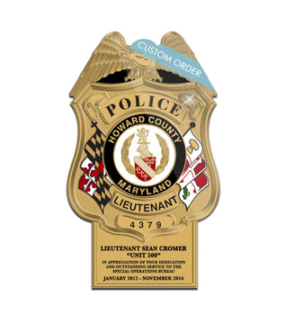 CUSTOM BADGE PLAQUE WITH BOTTOM TAB (Law Enforcement) - PERSONALIZED