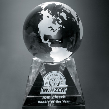 Global leaders deserve global honors. Select the Triad Globe, a crystal globe atop a faceted pedestal, for international sales leaders or worldwide success. Globe not attached to base.