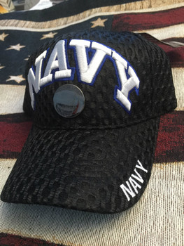 NAVY WITH HAT PIN AND WORDING BLACK HAT